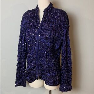 🆕 MSK Deep Purple Sequin Bomber Jacket ~ XL